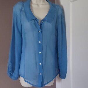 Sula Blue Silk Button Up Blouse Top Shirt Long Sleeve Size - LARGE